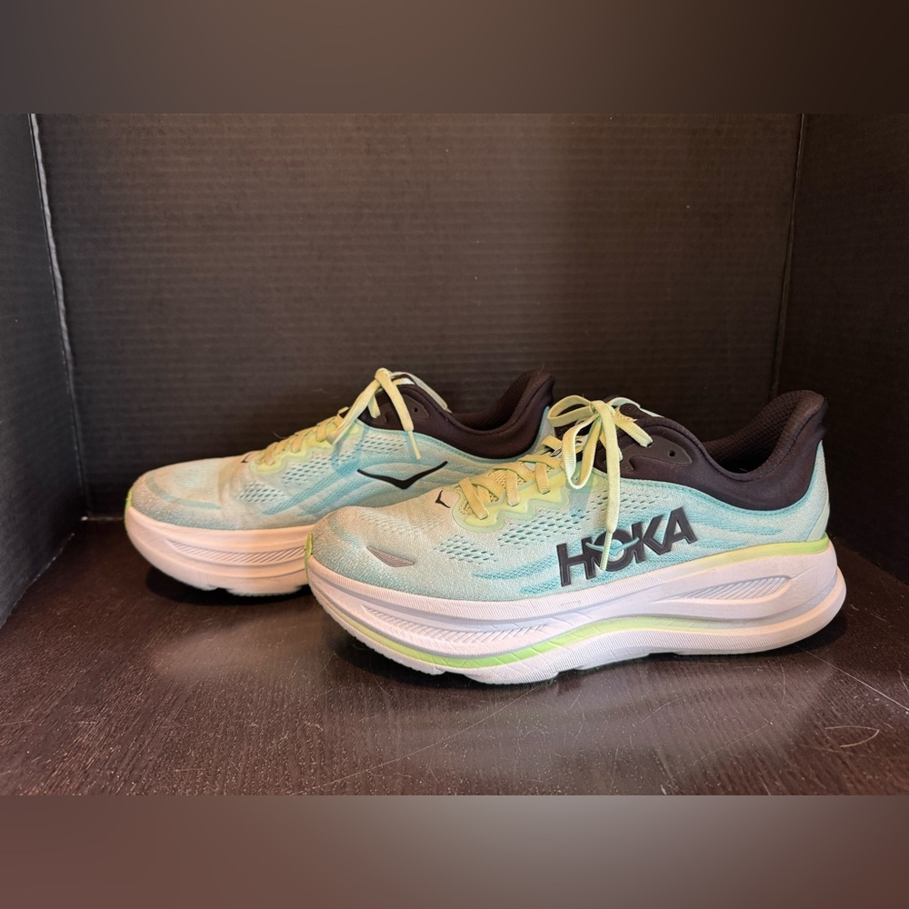 US 11D Hoka One One Bondi 9 Men's Running Shoes Luna Moth Blue Spark